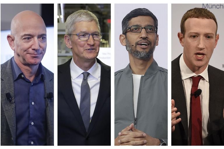 Portræt af de fire øverste chefer for Amazon, Apple, Google og Facebook